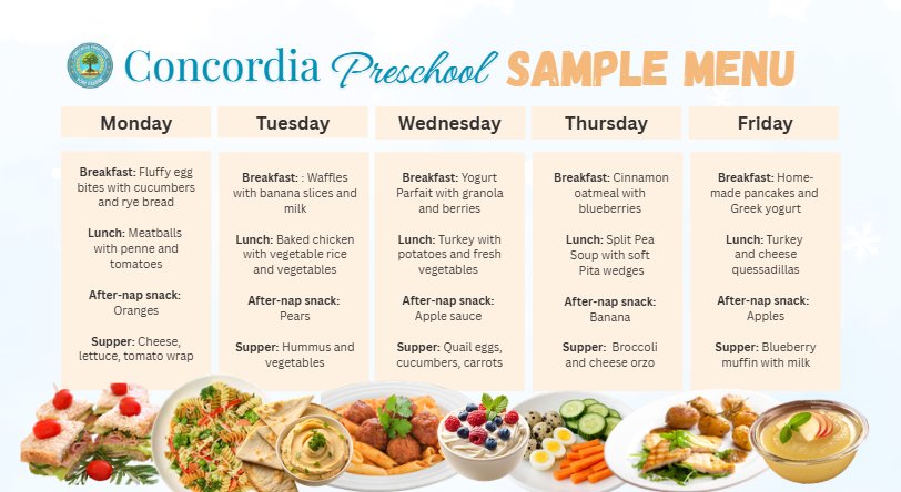 Concordia Preschool Sample Menu
